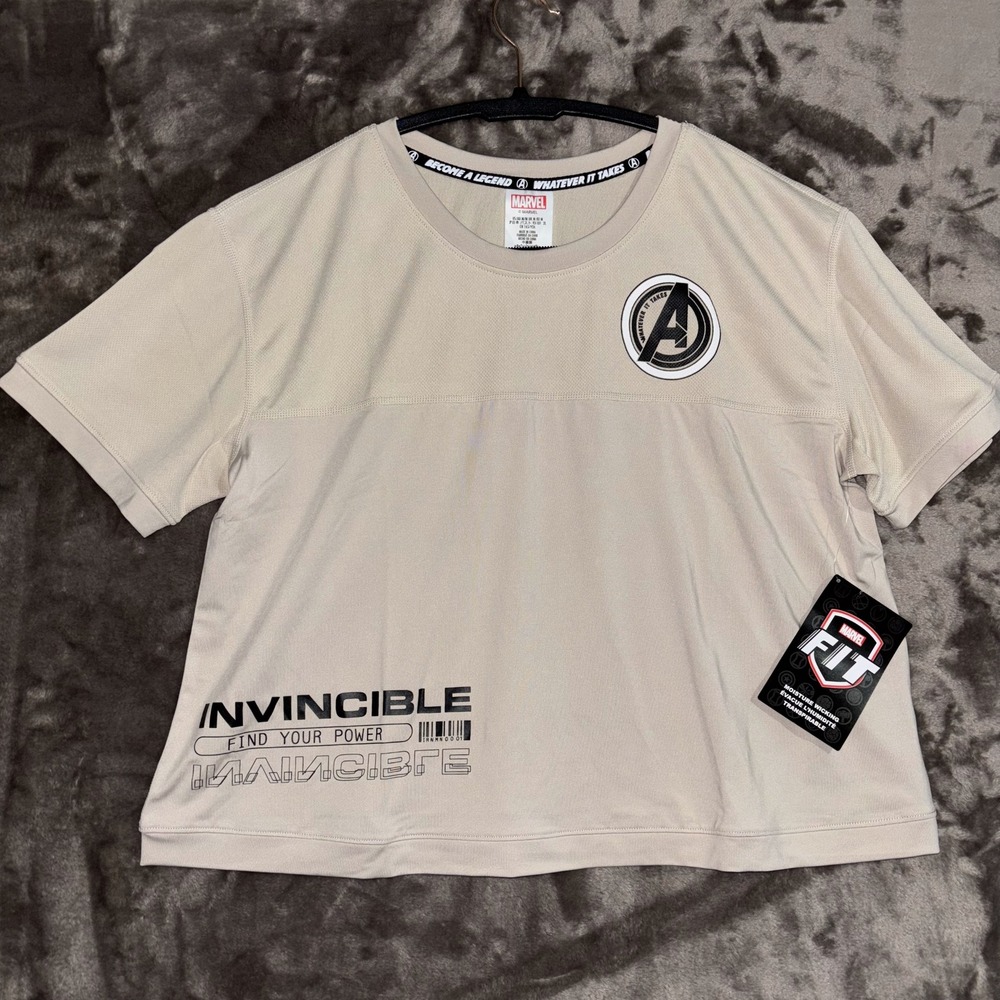 Marvel Fit Whether It Takes Avengers Fitness Top Womens Medium Beige Invincible‎
